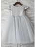 Cap Sleeves Silver Sequin Tulle Wedding Flower Girl Dress
